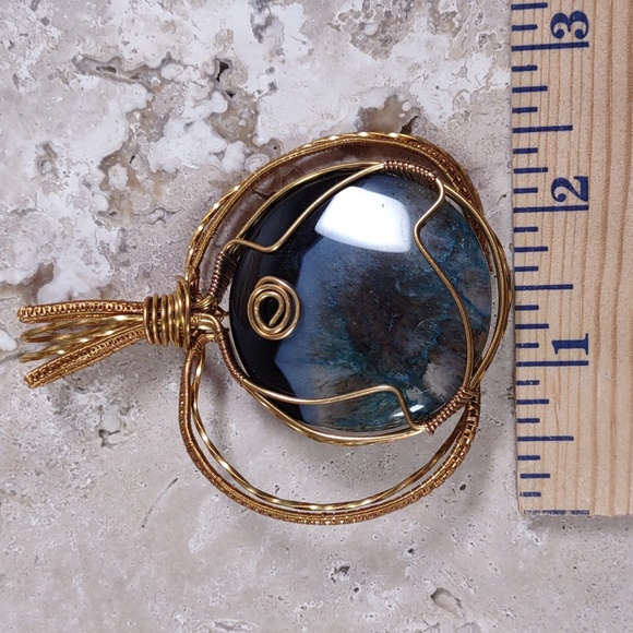 Copper Wire Wrapped Stone Pendant - Picture 3 of 4